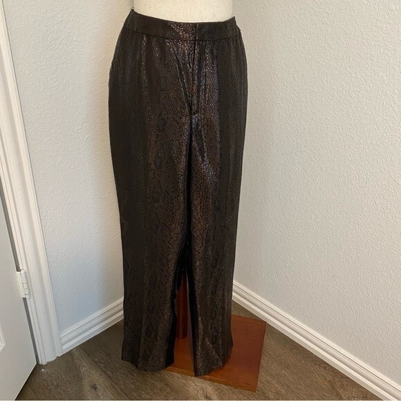 Linda Allard Ellen Tracy Croc Look Straight Leg Metallic Pants Pockets 10P - Picture 1 of 10